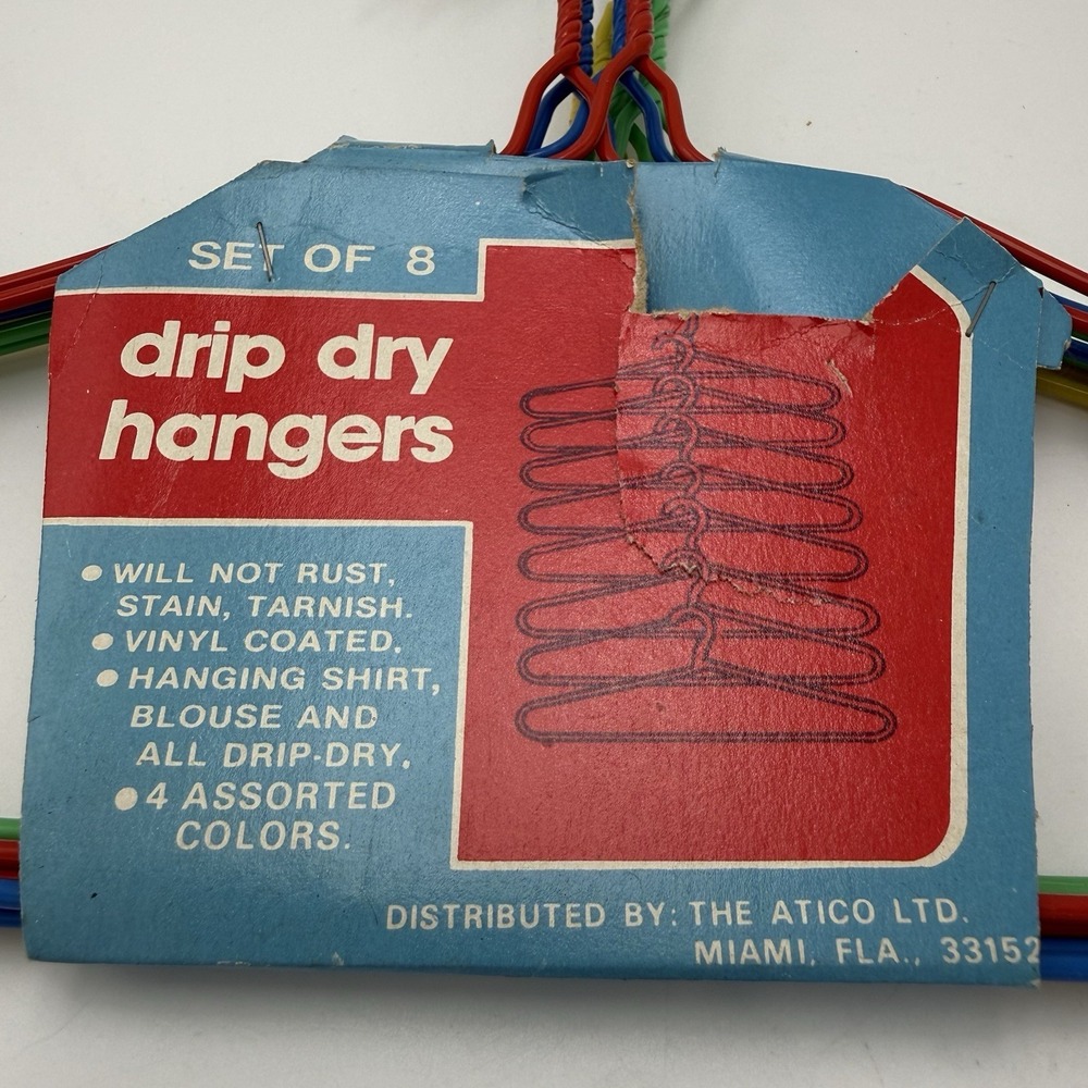 Vtg Drip Dry Hangers Metal PVC Coated 8 pack NOS Red Green Blue Standard MCM - Picture 8 of 8